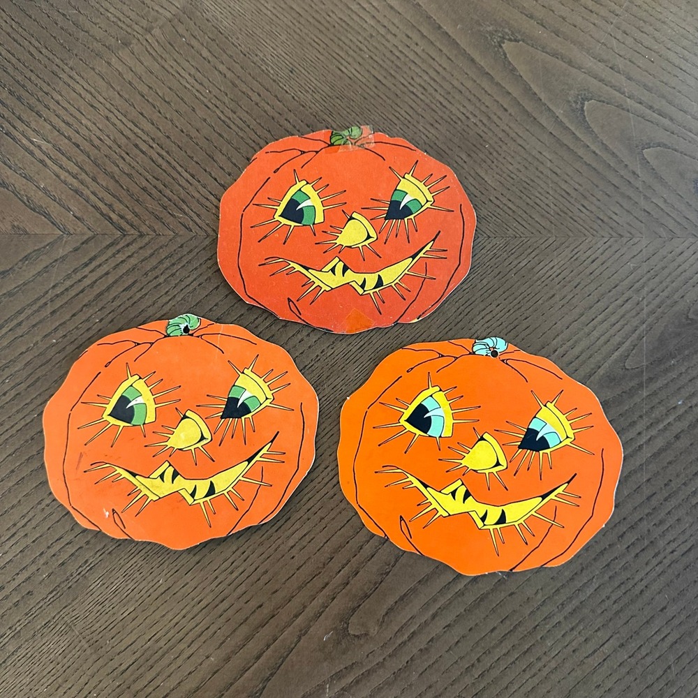 Vintage American Colortype Co Halloween Pumpkin Diecuts Set of 3 Jack-O-Lantern